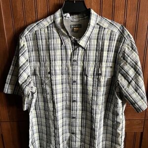 Eddie Bauer Plaid TRAVEX Short Sleeve Button Front Shirt Mens Size TXL